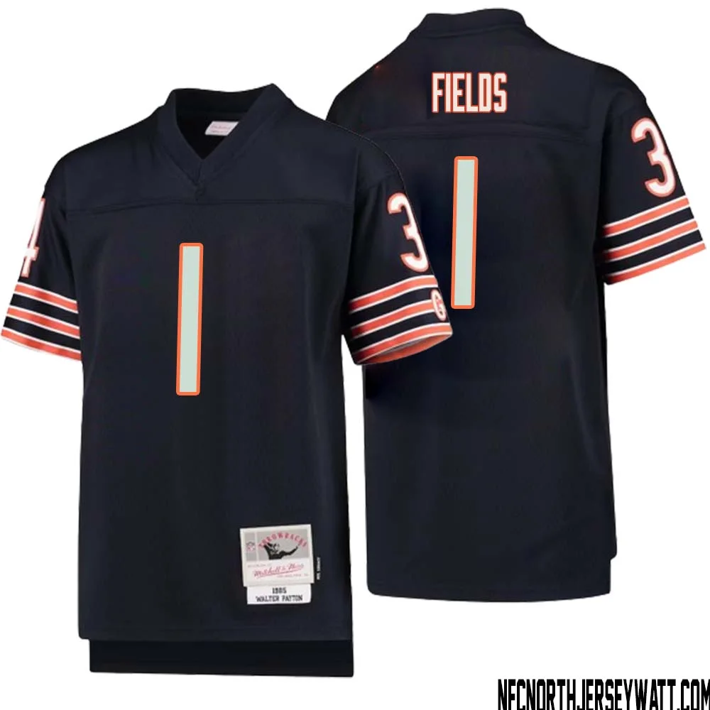 Justin Fields No 1 Youth Mitchell Ness Navy Chicago Bears 1985 Legacy Retired Player Jersey