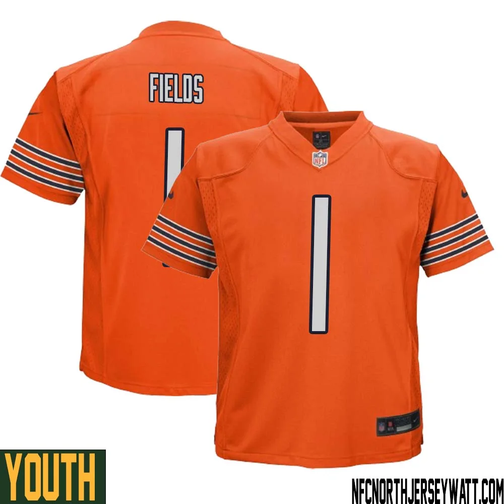 Justin Fields No 1 Youth Orange Chicago Bears Alternate Game Player Jersey 1