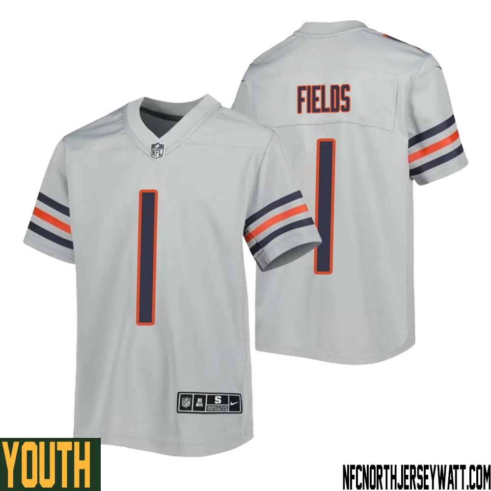 Justin Fields No 1 Youth Silver Chicago Bears Inverted Legend Jersey 1