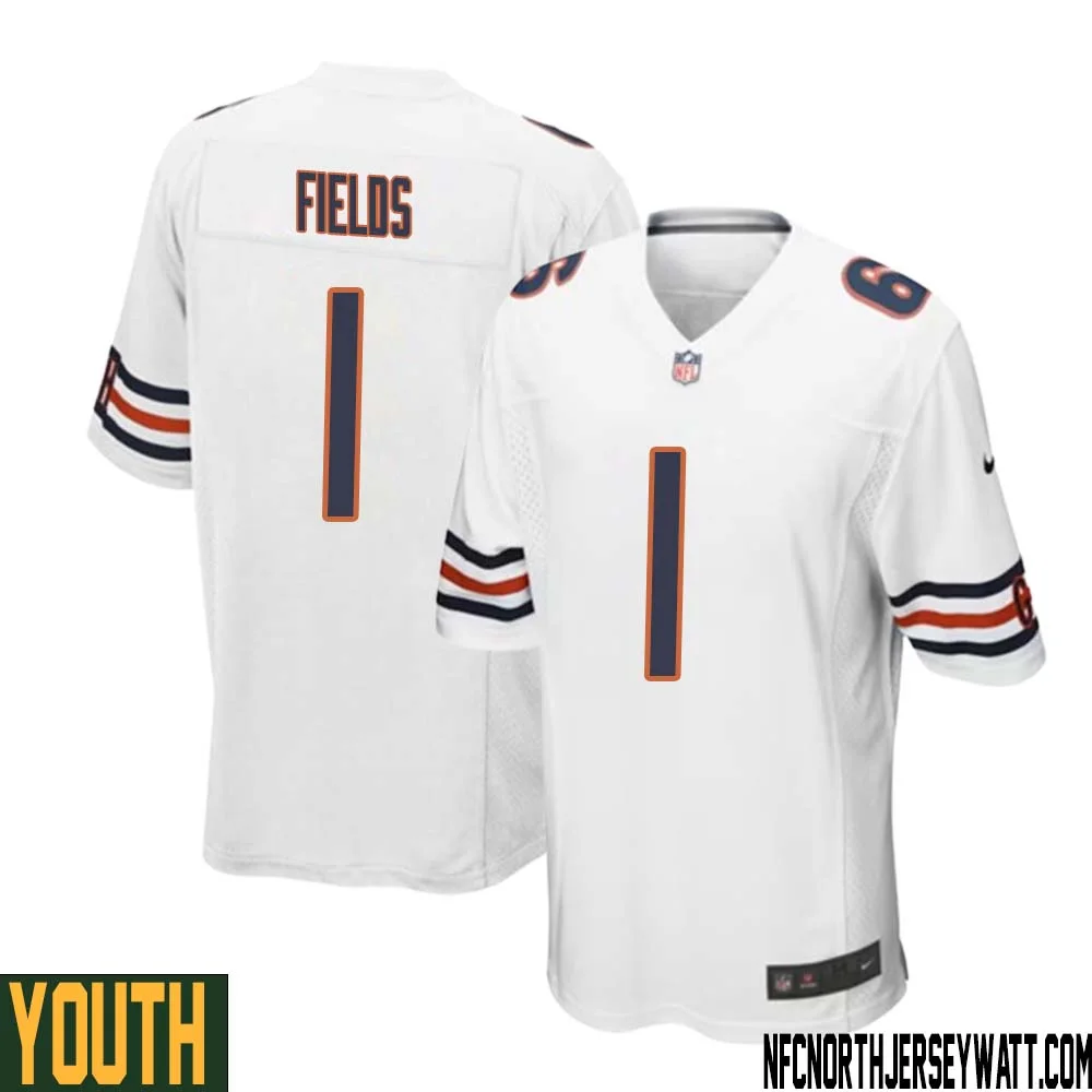 Justin Fields No 1 Youth White Chicago Bears Away Game Jersey 1