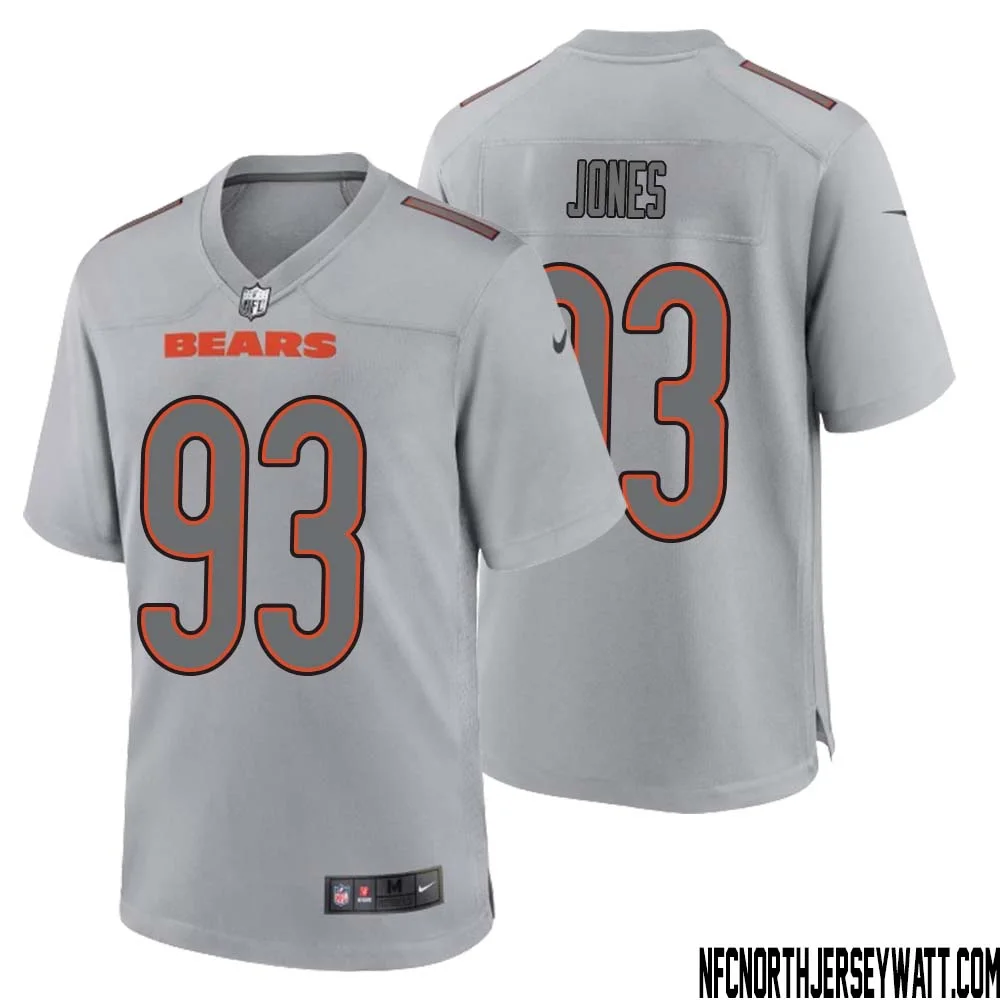 Justin Jones No 93 Men Gray Chicago Bears Atmosphere Fashion Game Jersey 1