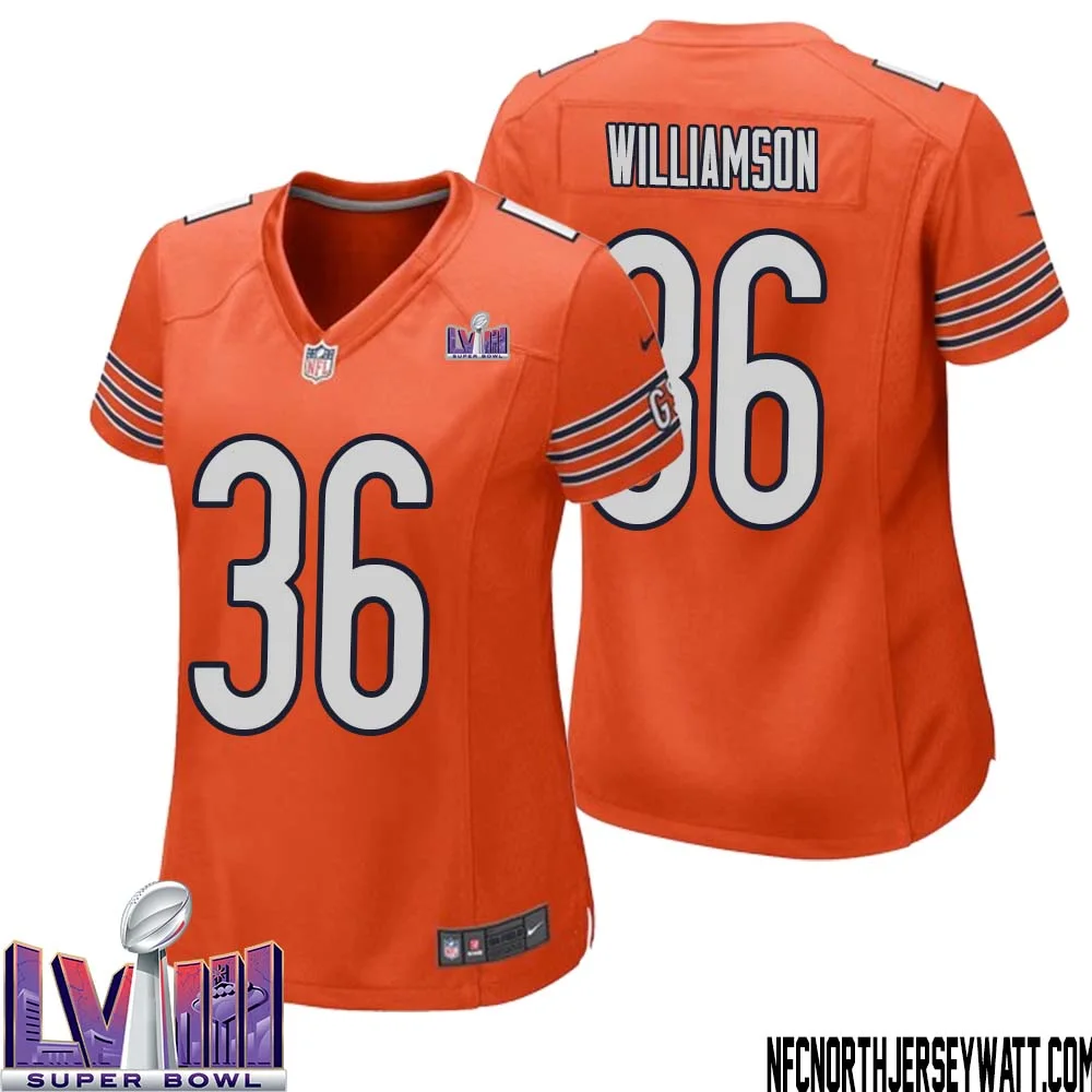 Kendall Williamson No 36 Chicago Bears Super Bowl LVIII Alternate Game Jersey Orange for Women 1