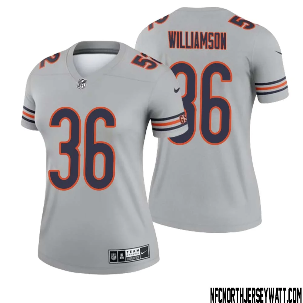 Kendall Williamson No 36 Women Silver Chicago Bears Inverted Legend Jersey