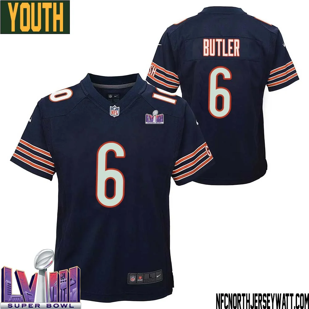 Kevin Butler No 6 Chicago Bears Super Bowl LVIII Home Game Jersey Navy for Youth