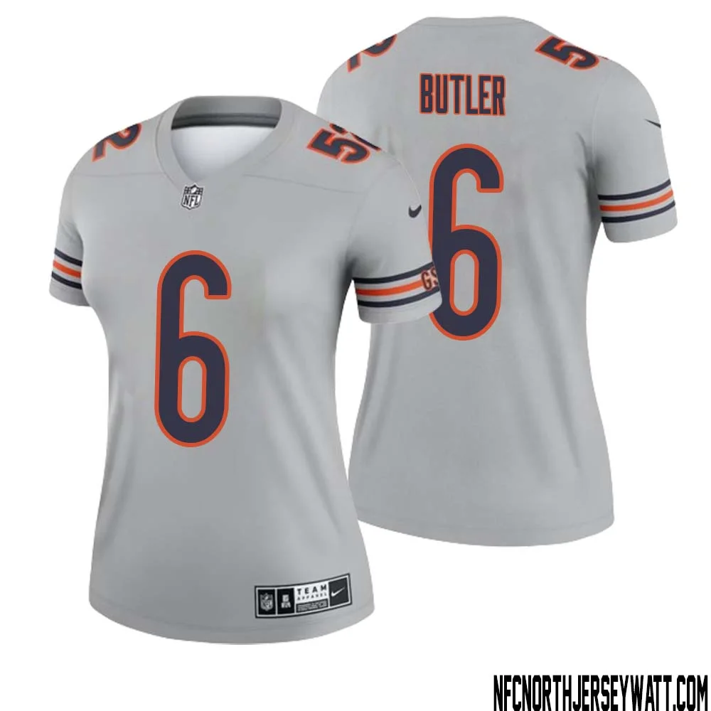 Kevin Butler No 6 Women Silver Chicago Bears Inverted Legend Jersey 1
