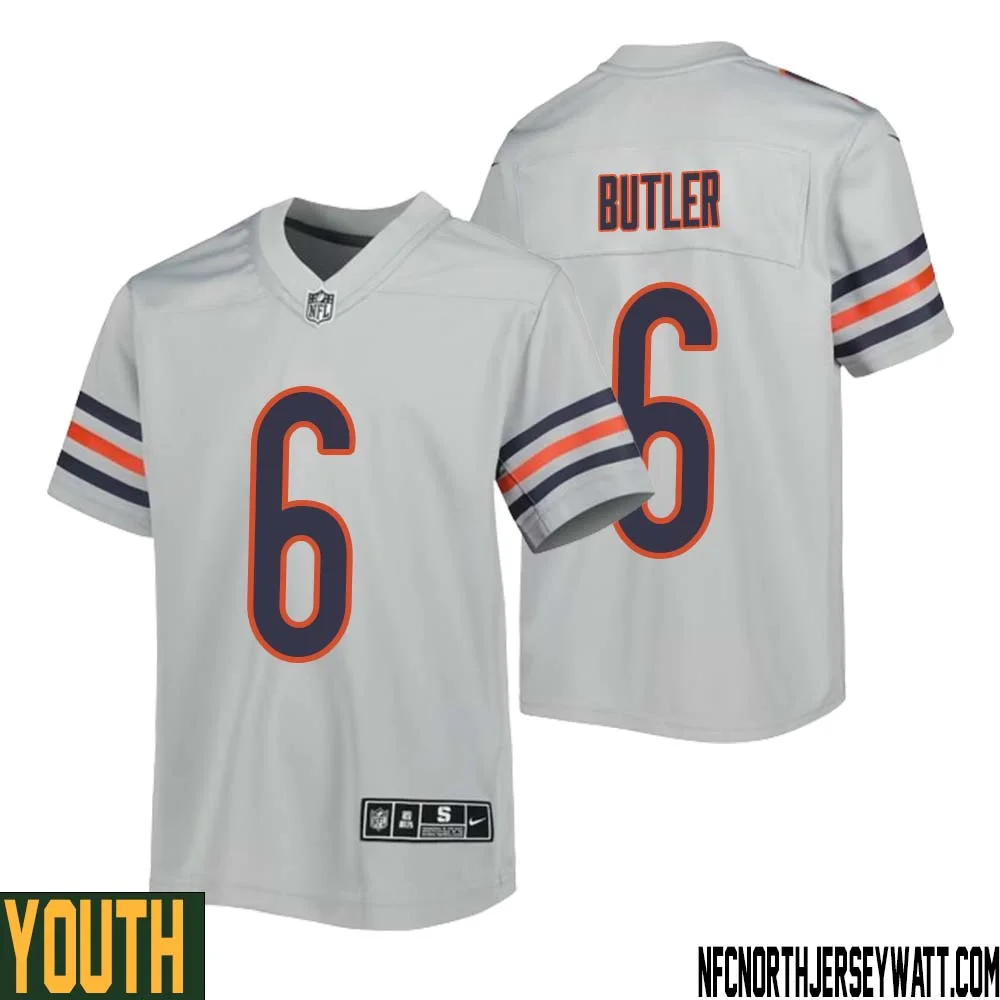 Kevin Butler No 6 Youth Silver Chicago Bears Inverted Legend Jersey