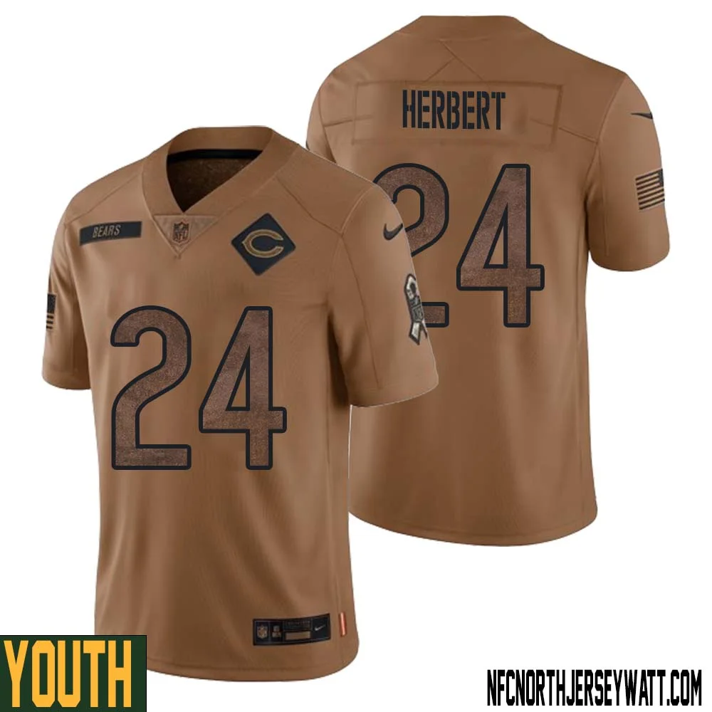 Khalil Herbert No 24 Youth Brown Chicago Bears 2023 Salute To Service Retired Player Limited Jersey