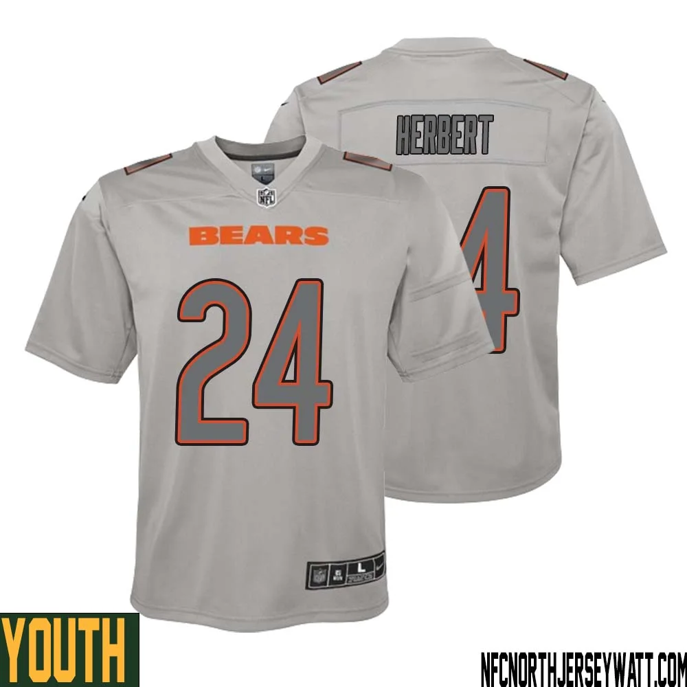 Khalil Herbert No 24 Youth Gray Chicago Bears Atmosphere Fashion Game Jersey 1