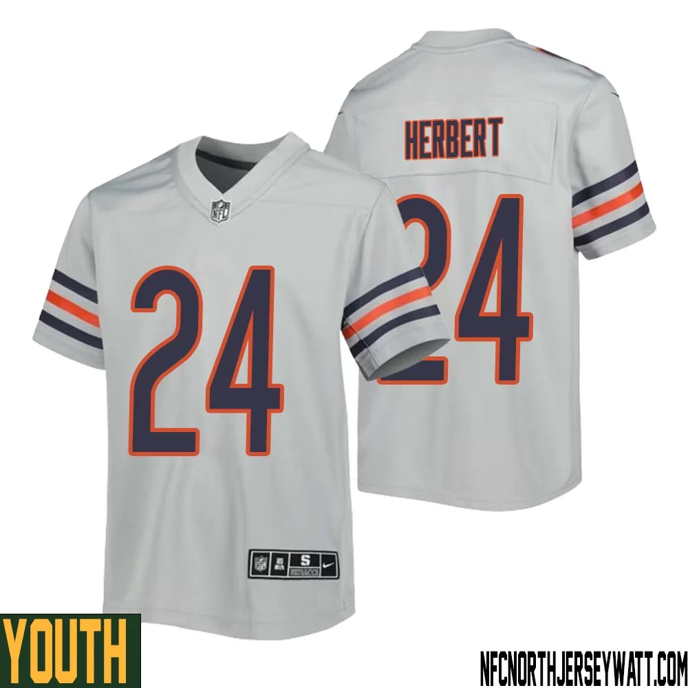 Khalil Herbert No 24 Youth Silver Chicago Bears Inverted Legend Jersey 1