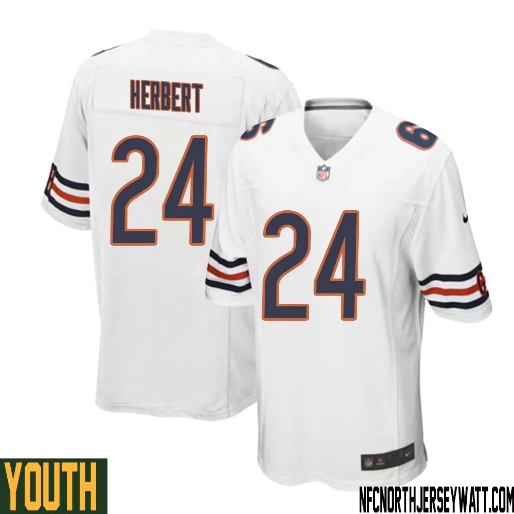 Khalil Herbert No 24 Youth White Chicago Bears Away Game Jersey 1