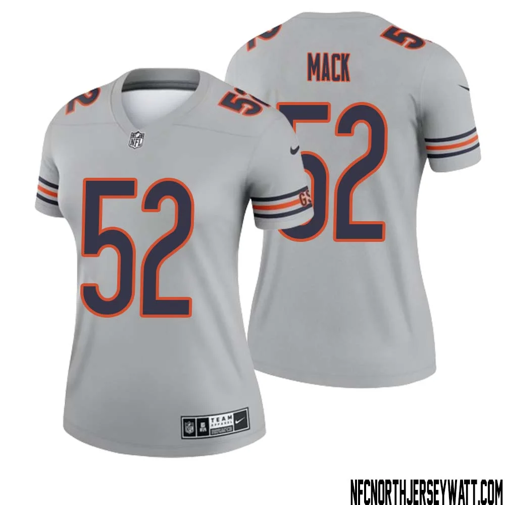 Khalil Mack No 52 Women Silver Chicago Bears Inverted Legend Jersey