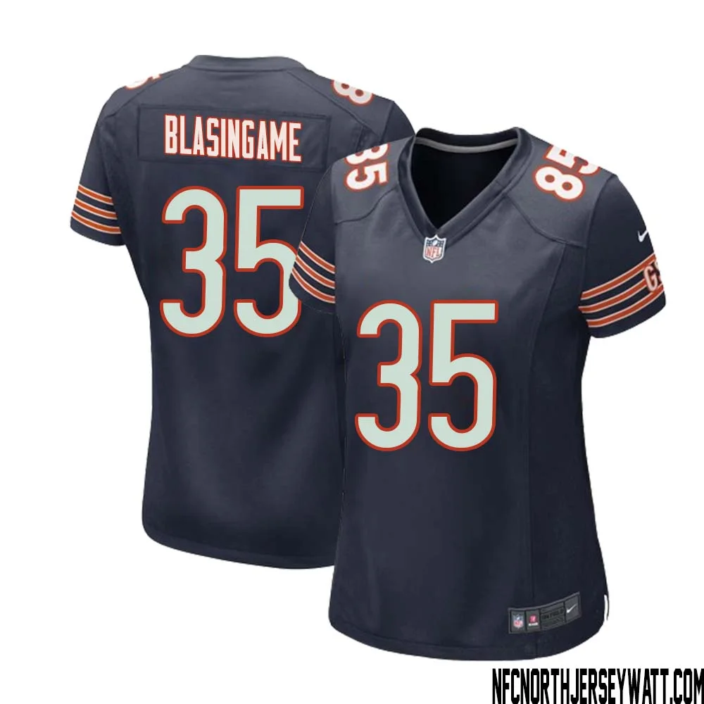 Khari Blasingame No 35 Chicago Bears Home Game Navy Jersey for Women 1