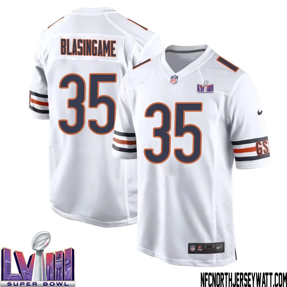 Khari Blasingame No 35 Chicago Bears Super Bowl LVIII Away Game Jersey White for Men