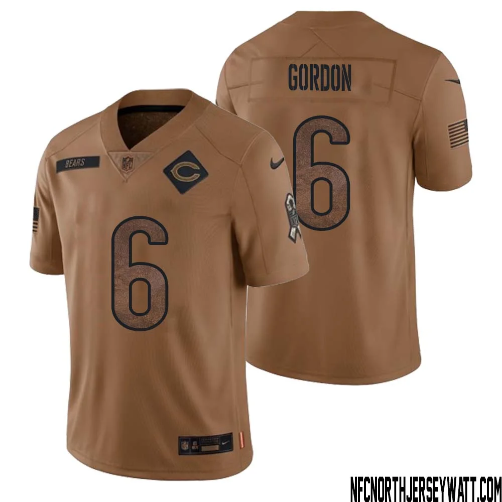 Kyler Gordon No 6 Men Brown Chicago Bears 2023 Salute To Service Retired Player Limited Jersey 1