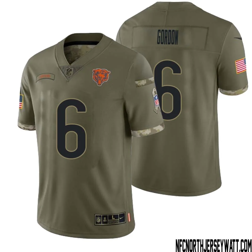 Kyler Gordon No 6 Men Olive Chicago Bears 2022 Salute To Service Retired Player Limited Jersey 1