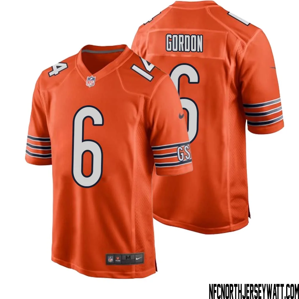 Kyler Gordon No 6 Men Orange Chicago Bears Alternate Game Player Jersey
