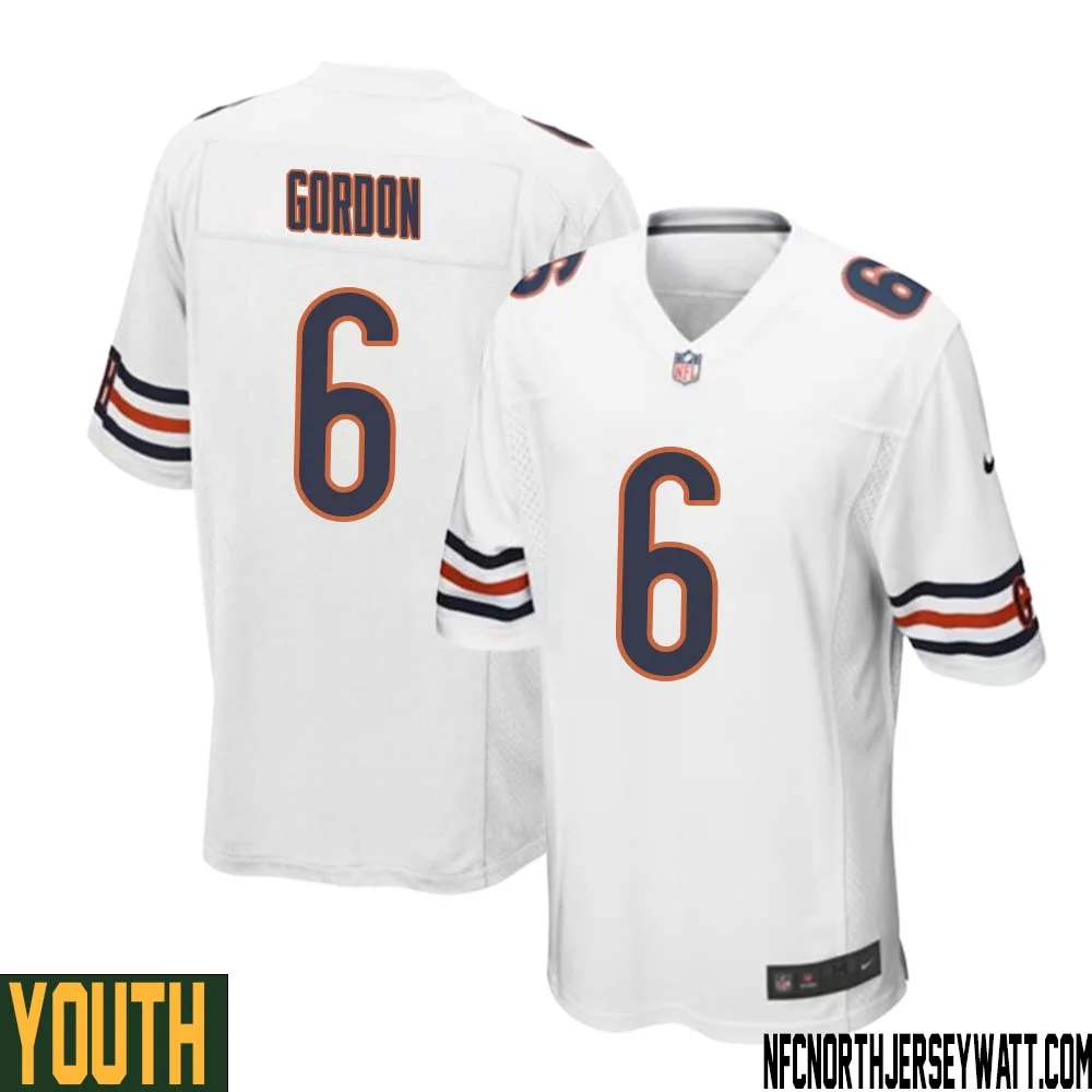 Kyler Gordon No 6 Youth White Chicago Bears Away Game Jersey