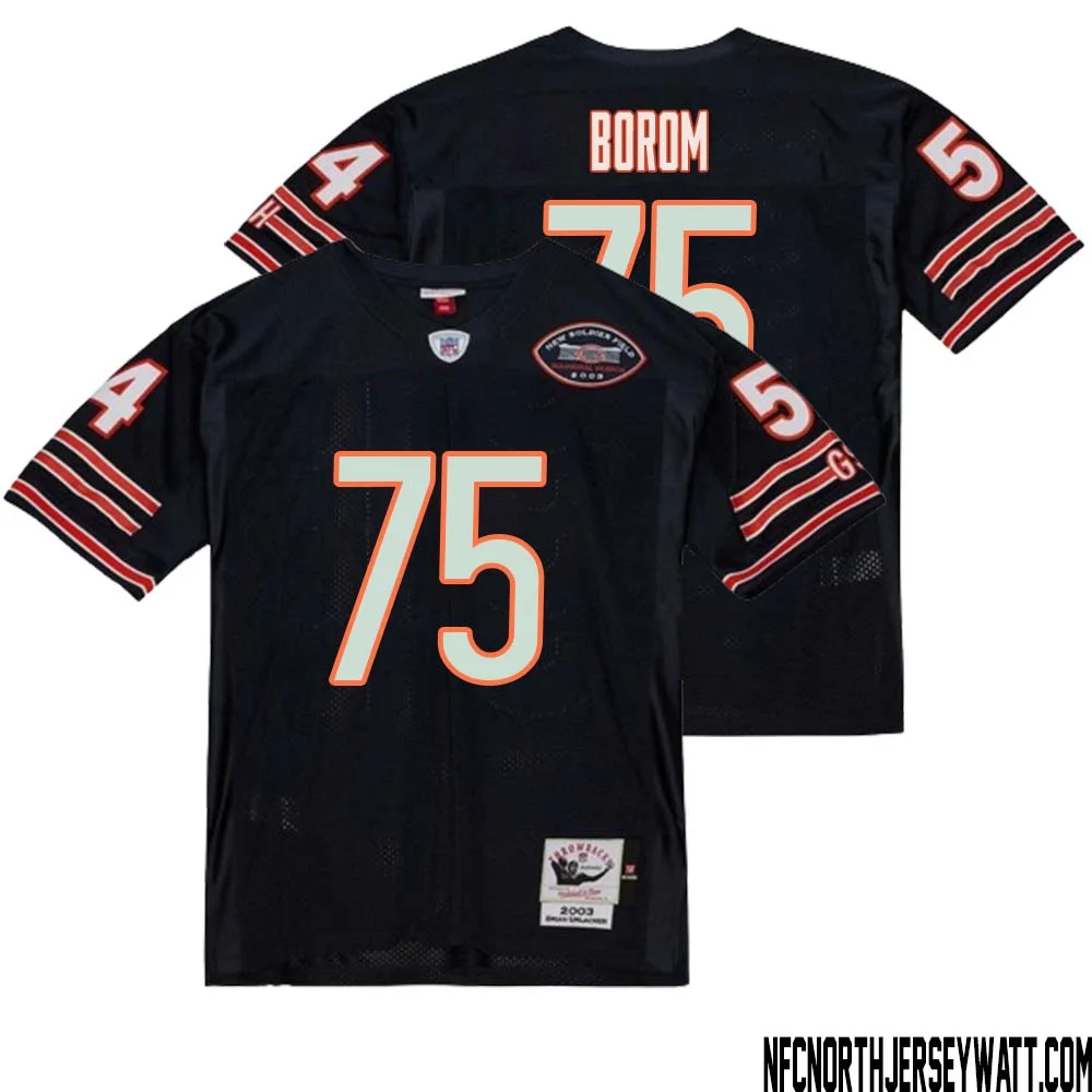 Larry Borom No 75 Men Mitchell Ness Navy Chicago Bears 2004 Authentic Throwback Retired Player Jersey 1 1