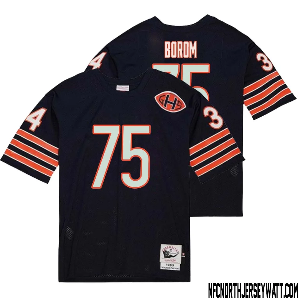 Larry Borom No 75 Men Mitchell Ness Navy Chicago Bears 2004 Authentic Throwback Retired Player Jersey