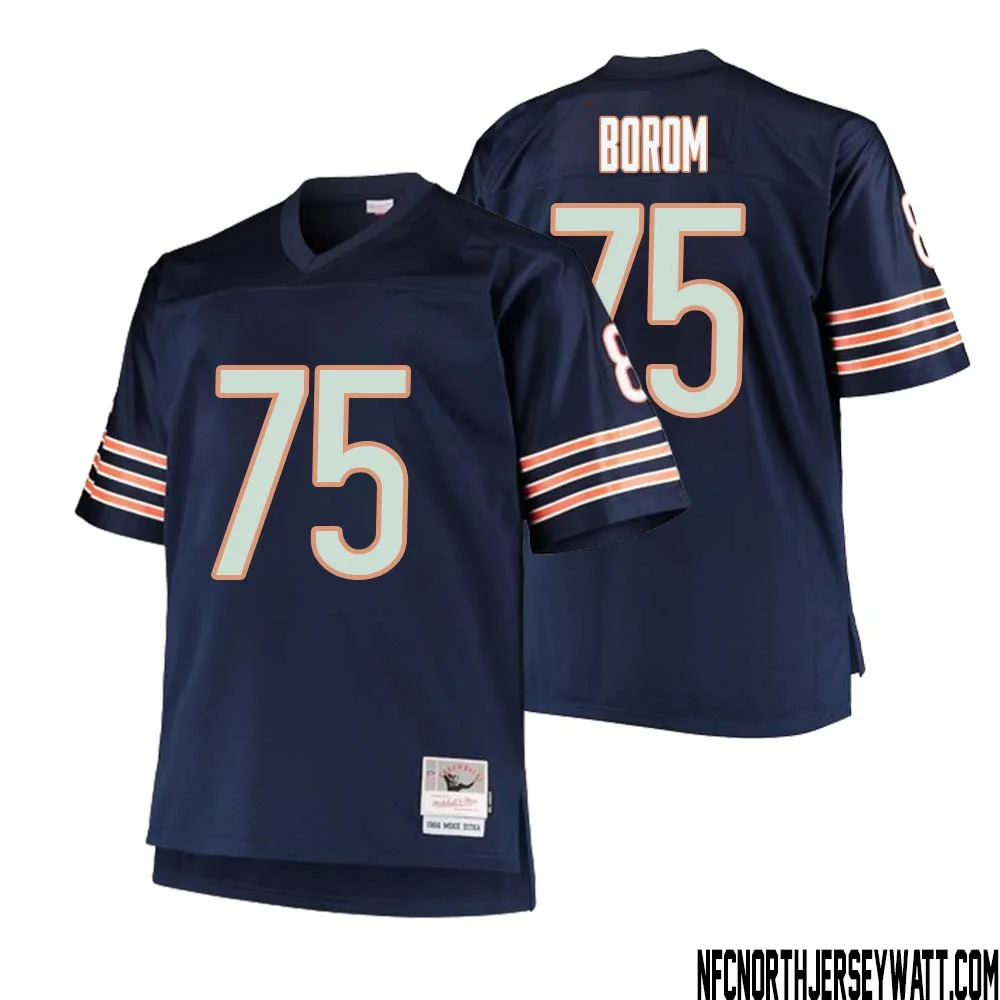 Larry Borom No 75 Men Mitchell Ness Navy Chicago Bears Big Tall 1985 Retired Player Replica Jersey