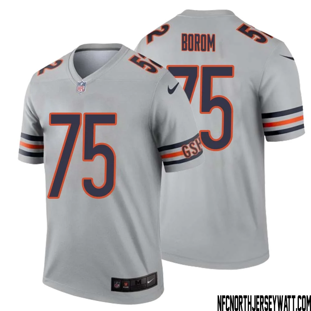 Larry Borom No 75 Men Silver Chicago Bears Inverted Legend Jersey