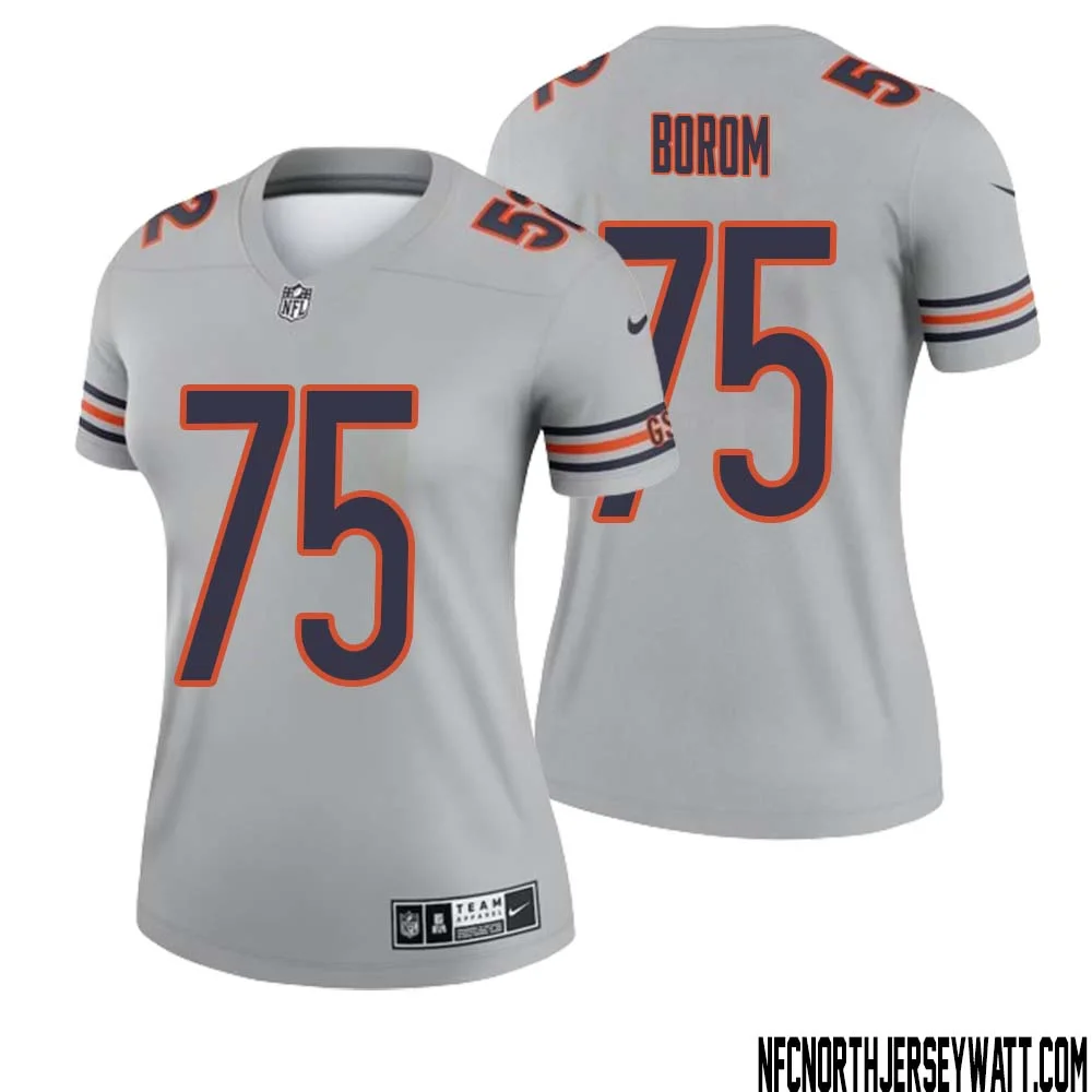 Larry Borom No 75 Women Silver Chicago Bears Inverted Legend Jersey 1