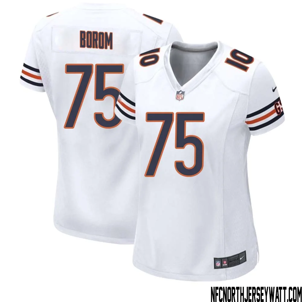 Larry Borom No 75 Women White Chicago Bears Away Game Jersey