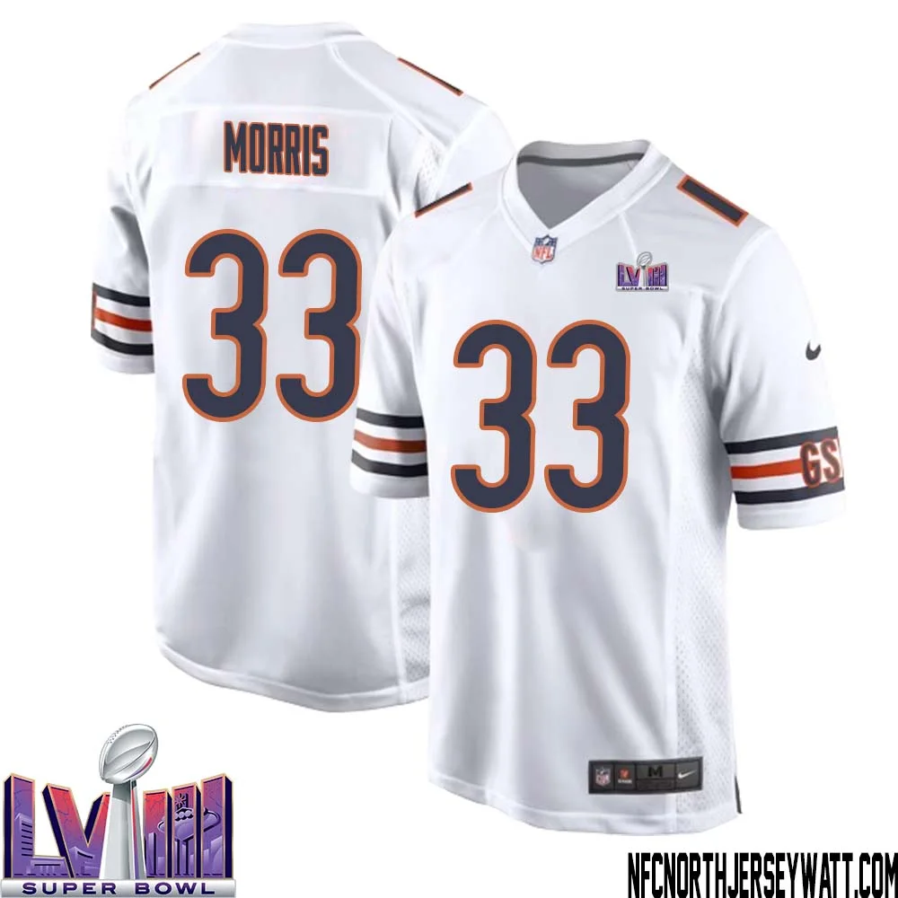 Larry Morris No 33 Chicago Bears Super Bowl LVIII Away Game Jersey White for Men 1