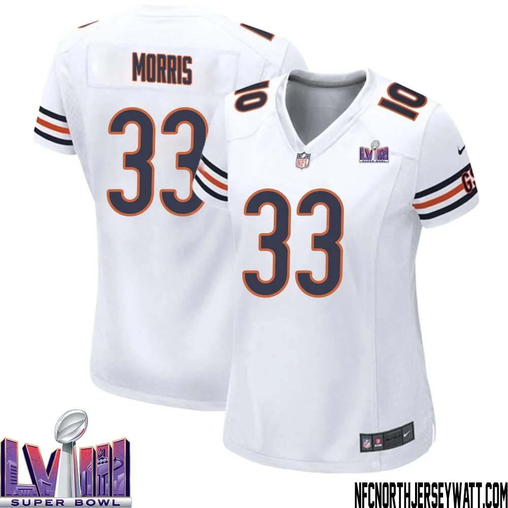 Larry Morris No 33 Chicago Bears Super Bowl LVIII Away Game Jersey White for Women
