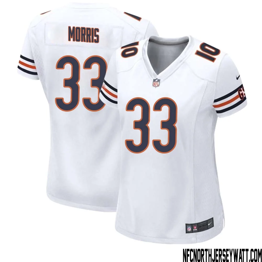 Larry Morris No 33 Women White Chicago Bears Away Game Jersey