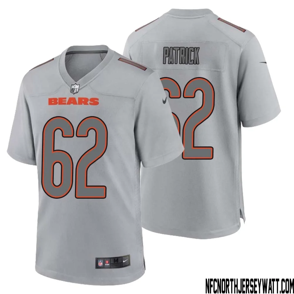 Lucas Patrick No 62 Men Gray Chicago Bears Atmosphere Fashion Game Jersey 1