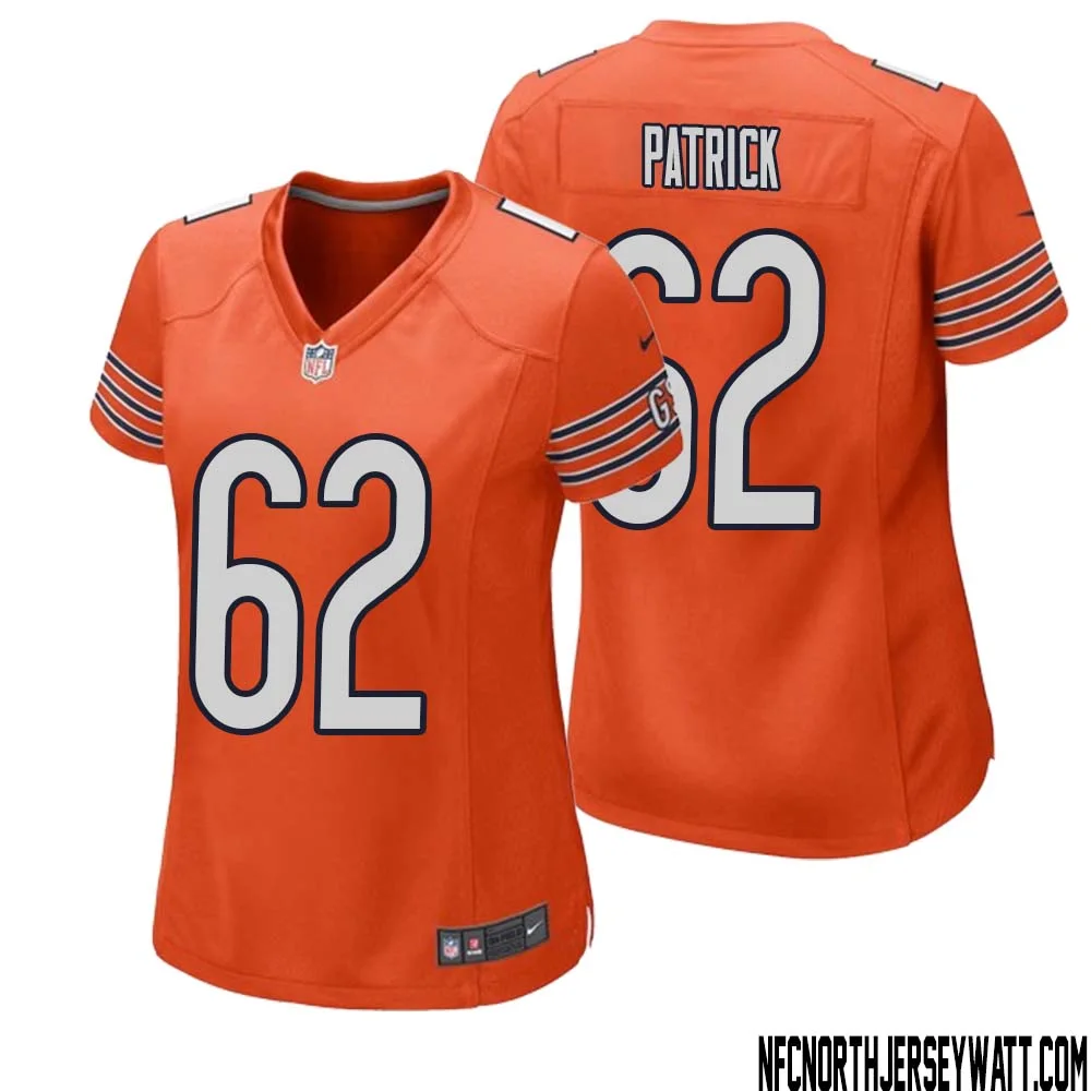 Lucas Patrick No 62 Women Orange Chicago Bears Alternate Game Player Jersey 1