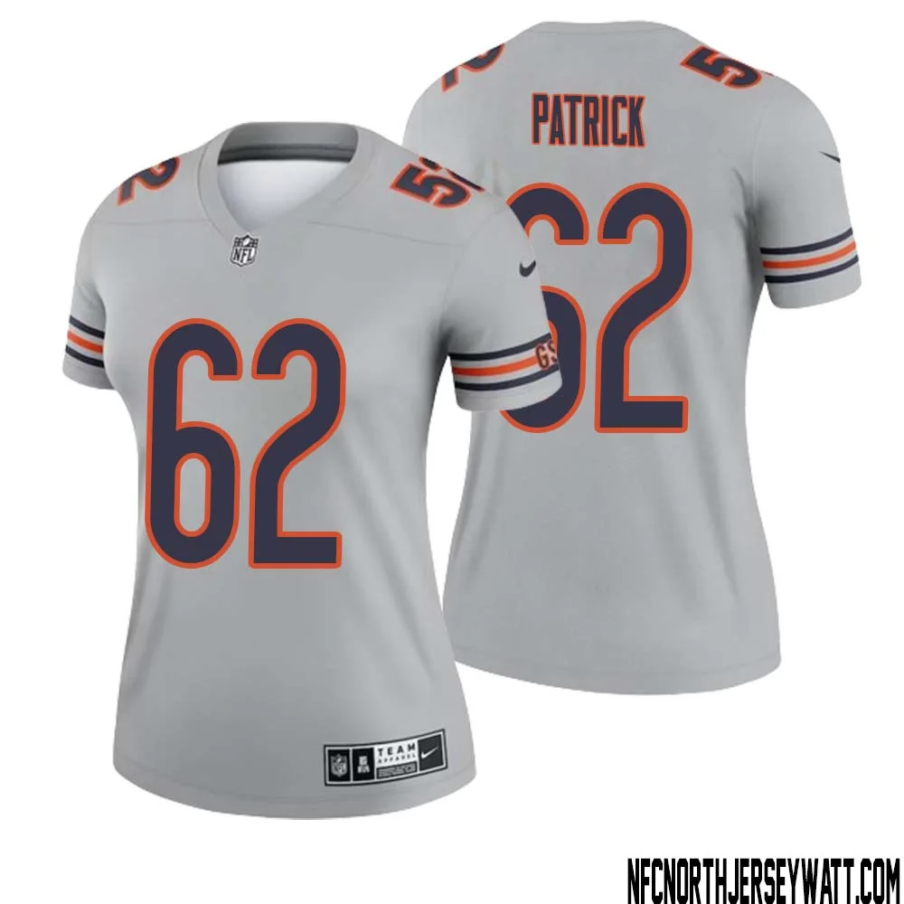 Lucas Patrick No 62 Women Silver Chicago Bears Inverted Legend Jersey 1