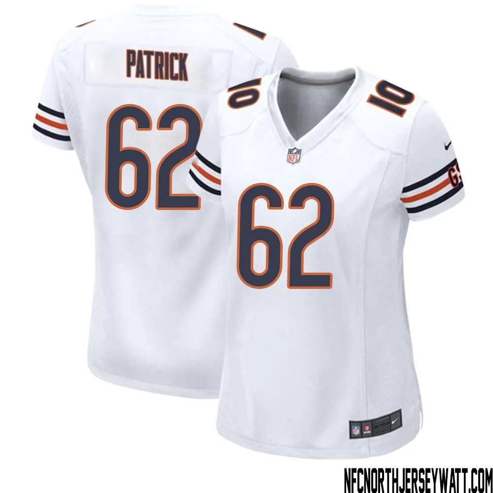 Lucas Patrick No 62 Women White Chicago Bears Away Game Jersey