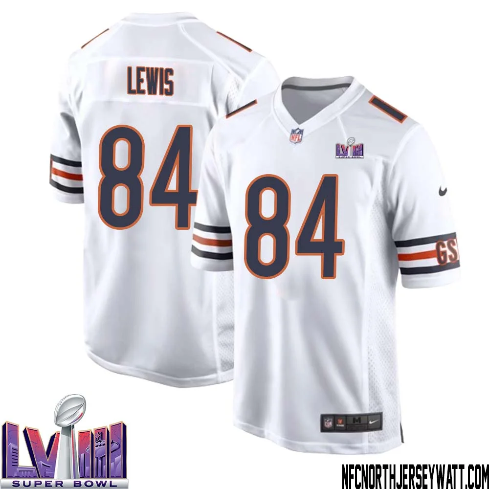 Marcedes Lewis No 84 Chicago Bears Super Bowl LVIII Away Game Jersey White for Men