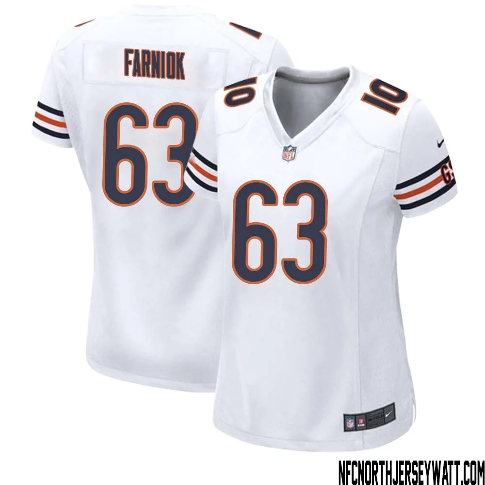 Matt Farniok No 63 Women White Chicago Bears Away Game Jersey 1