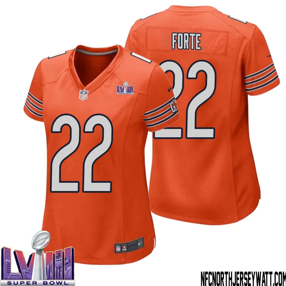 Matt Forte No 22 Chicago Bears Super Bowl LVIII Alternate Game Jersey Orange for Women