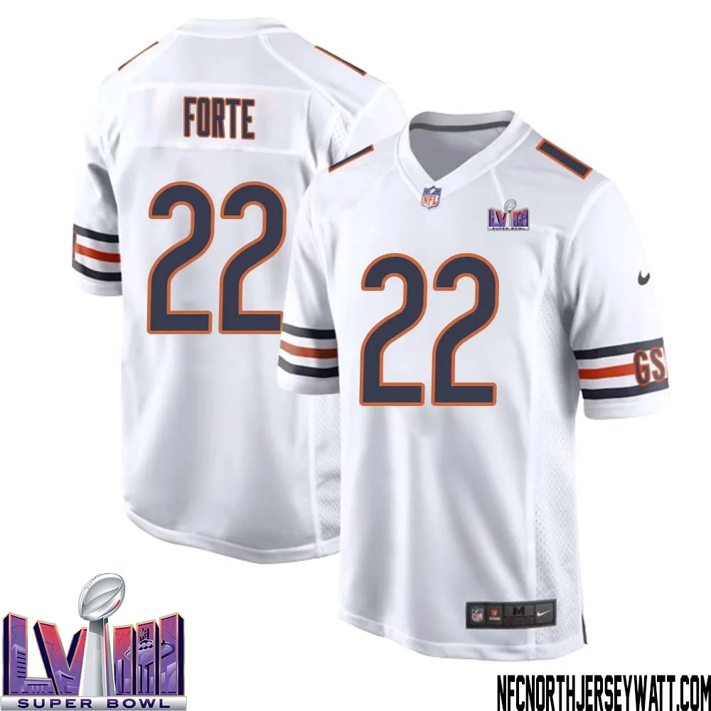 Matt Forte No 22 Chicago Bears Super Bowl LVIII Away Game Jersey White for Men