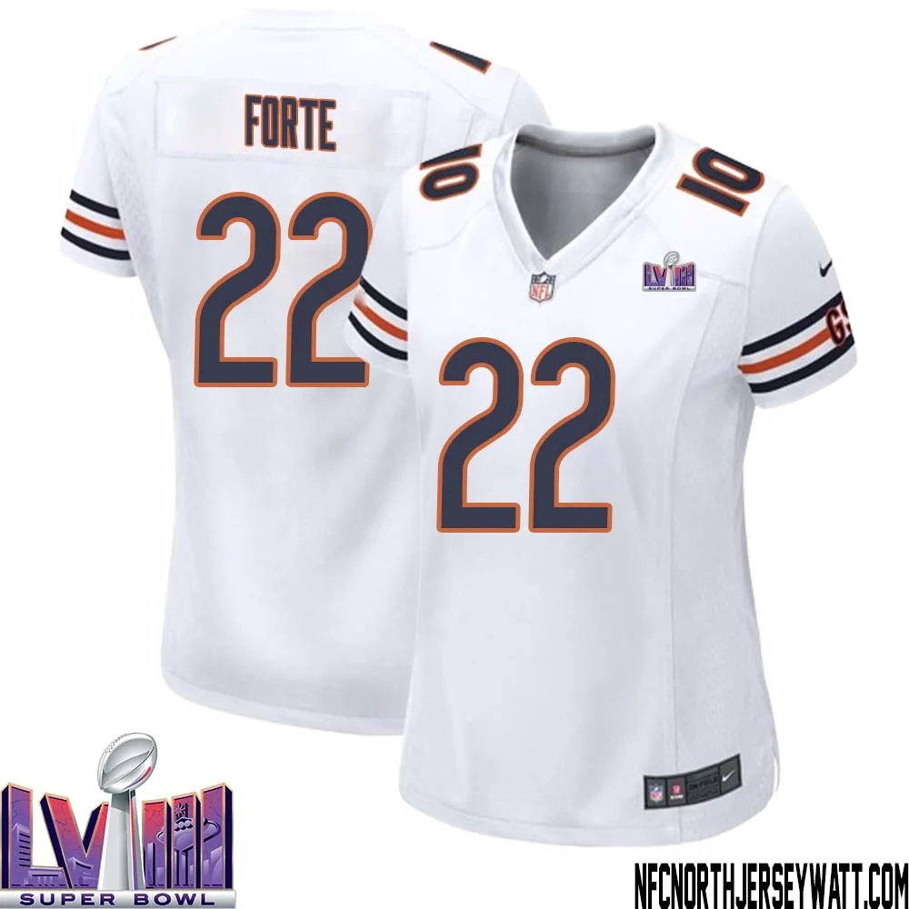 Matt Forte No 22 Chicago Bears Super Bowl LVIII Away Game Jersey White for Women 1