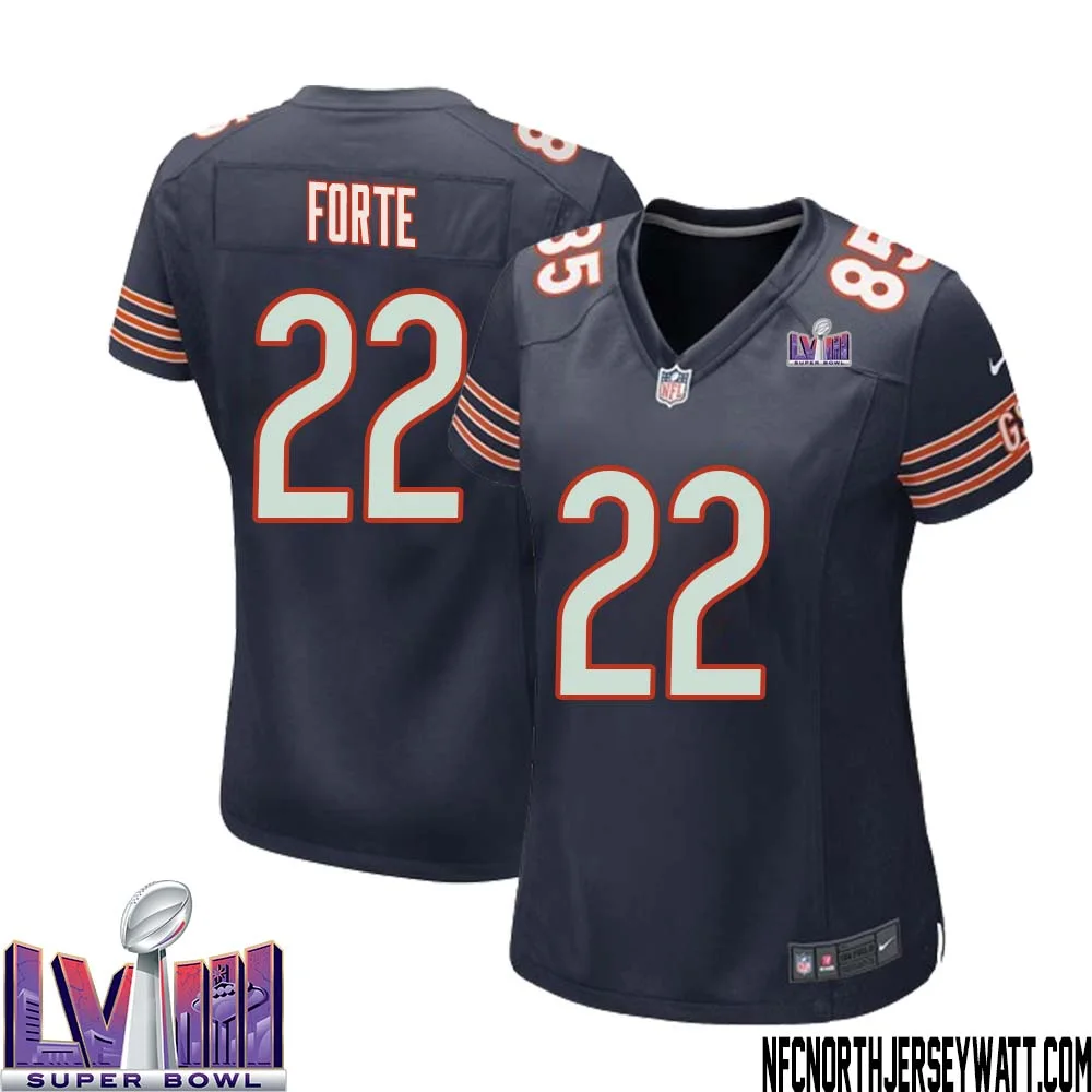 Matt Forte No 22 Chicago Bears Super Bowl LVIII Home Game Jersey Navy for Women