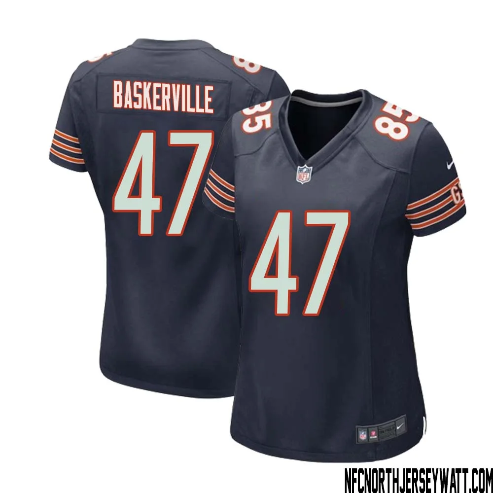 Micah Baskerville No 47 Chicago Bears Home Game Navy Jersey for Women