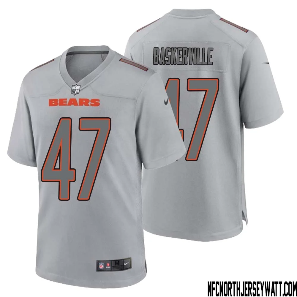 Micah Baskerville No 47 Men Gray Chicago Bears Atmosphere Fashion Game Jersey