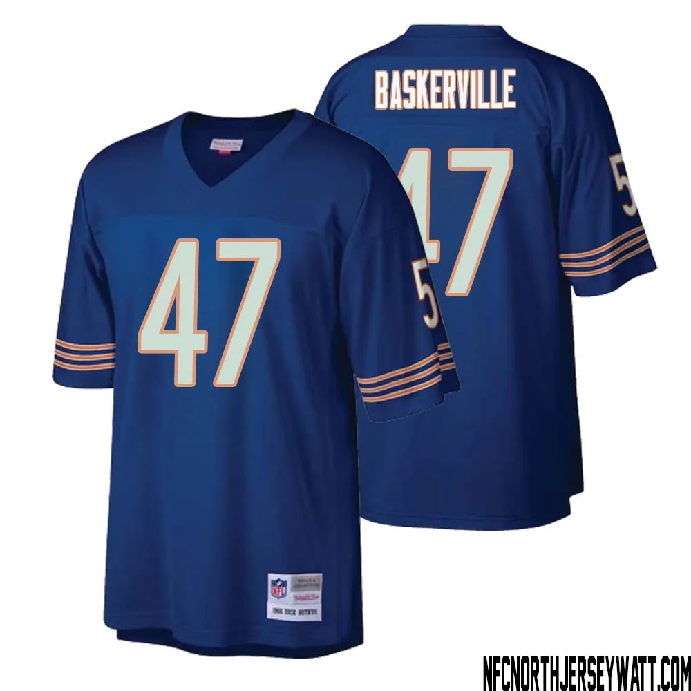 Micah Baskerville No 47 Men Mitchell Ness Navy Chicago Bears Retired Player Legacy Replica Jersey