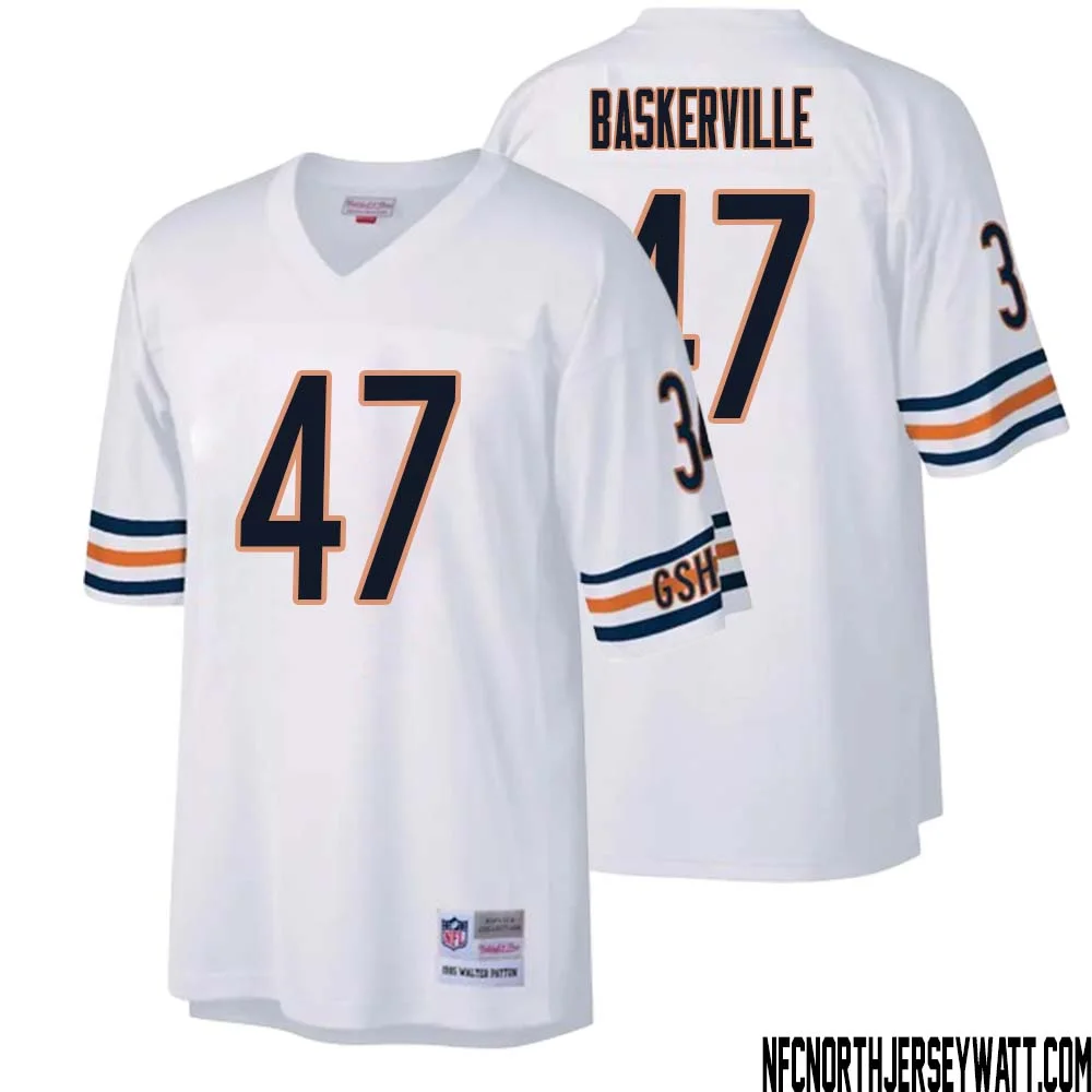 Micah Baskerville No 47 Men Mitchell Ness White Chicago Bears Legacy Replica Jersey