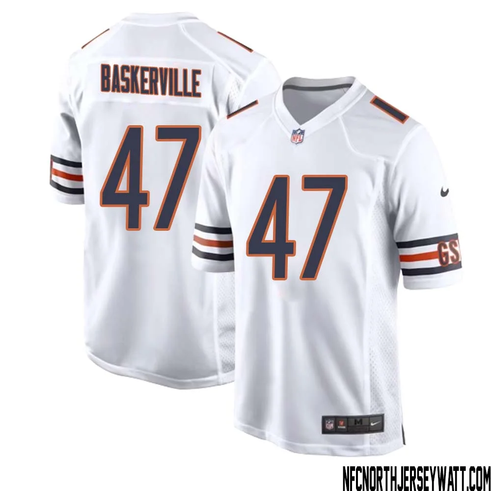 Micah Baskerville No 47 Men White Chicago Bears Away Game Jersey 1
