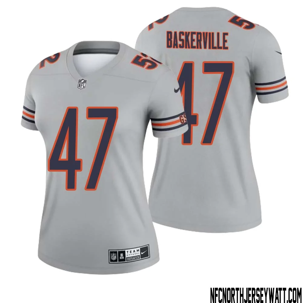 Micah Baskerville No 47 Women Silver Chicago Bears Inverted Legend Jersey 1