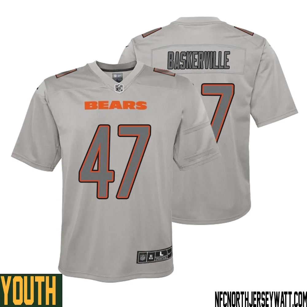 Micah Baskerville No 47 Youth Gray Chicago Bears Atmosphere Fashion Game Jersey