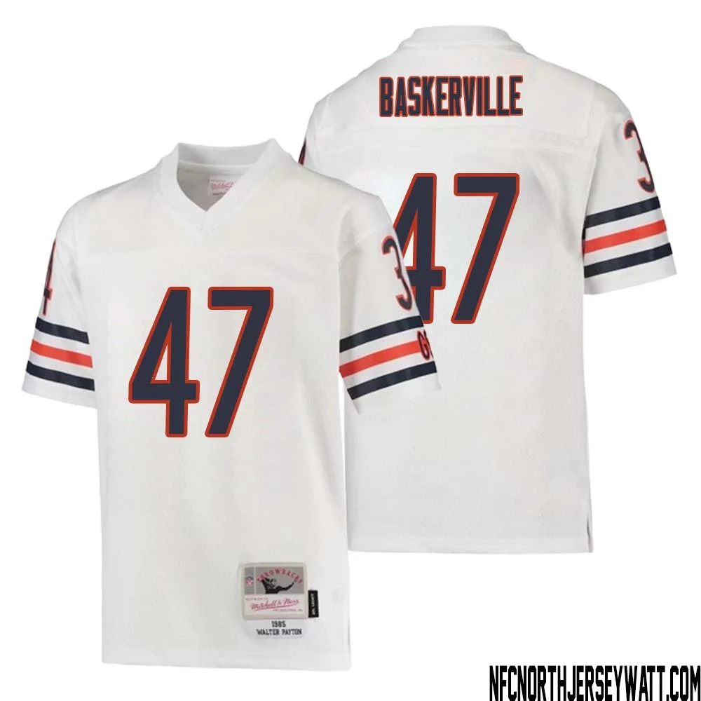 Micah Baskerville No 47 Youth Mitchell Ness White Chicago Bears 1985 Retired Player Legacy Jersey