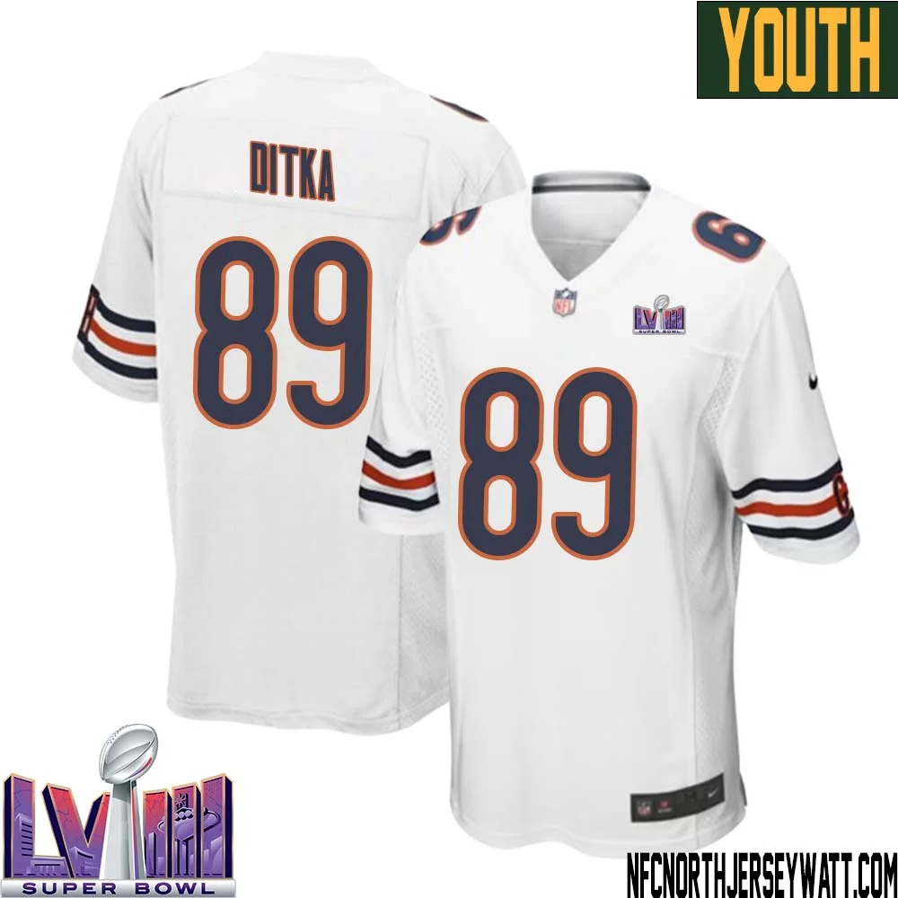 Mike Ditka No 89 Chicago Bears Super Bowl LVIII Away Game Jersey White for Youth 1