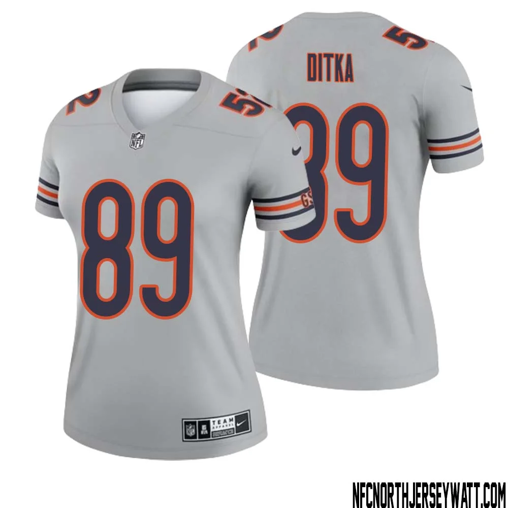 Mike Ditka No 89 Women Silver Chicago Bears Inverted Legend Jersey 1